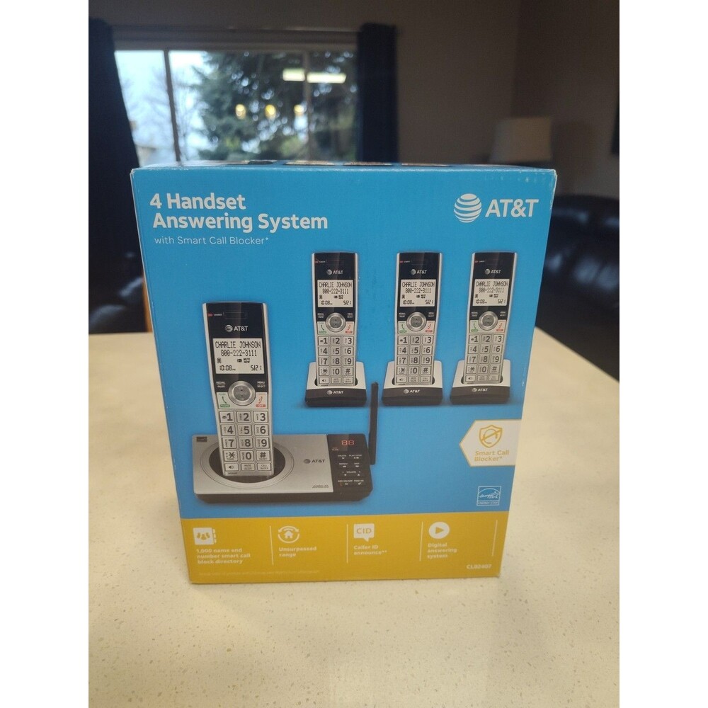 AT&T CL82407 DECT 6.0 4-Handset Cordless Phone with Smart 4 Handsets, Silver